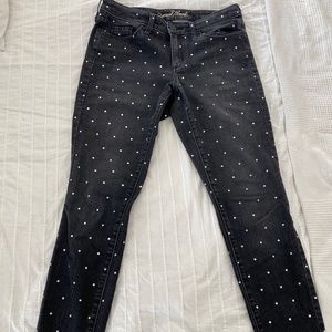 Black skinny jeans with silver mini polka dots